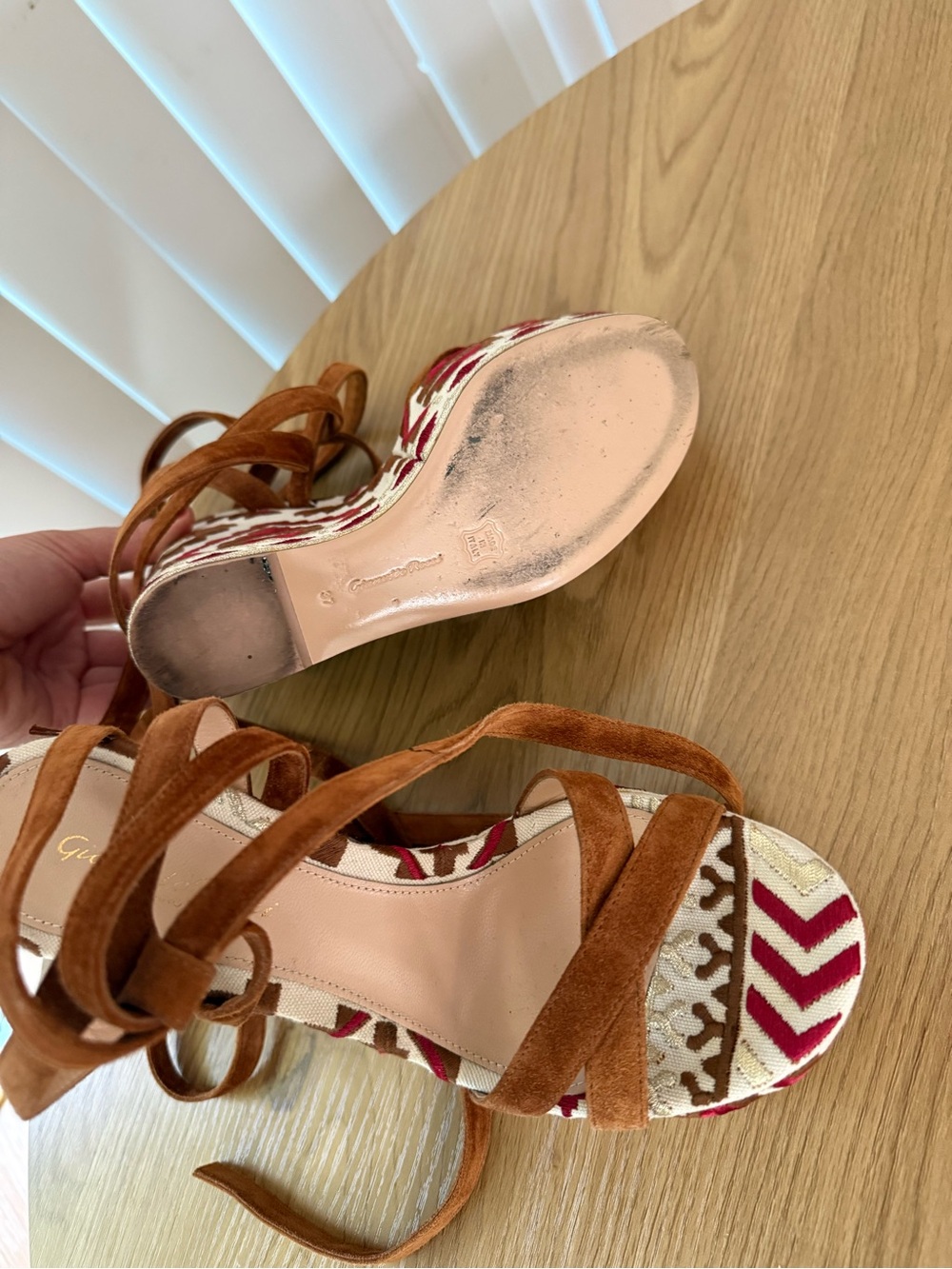 Gianvito Rossi Cheyenne Suede embroidered wedges, neutral brown suede wedges - Picture 5 of 5